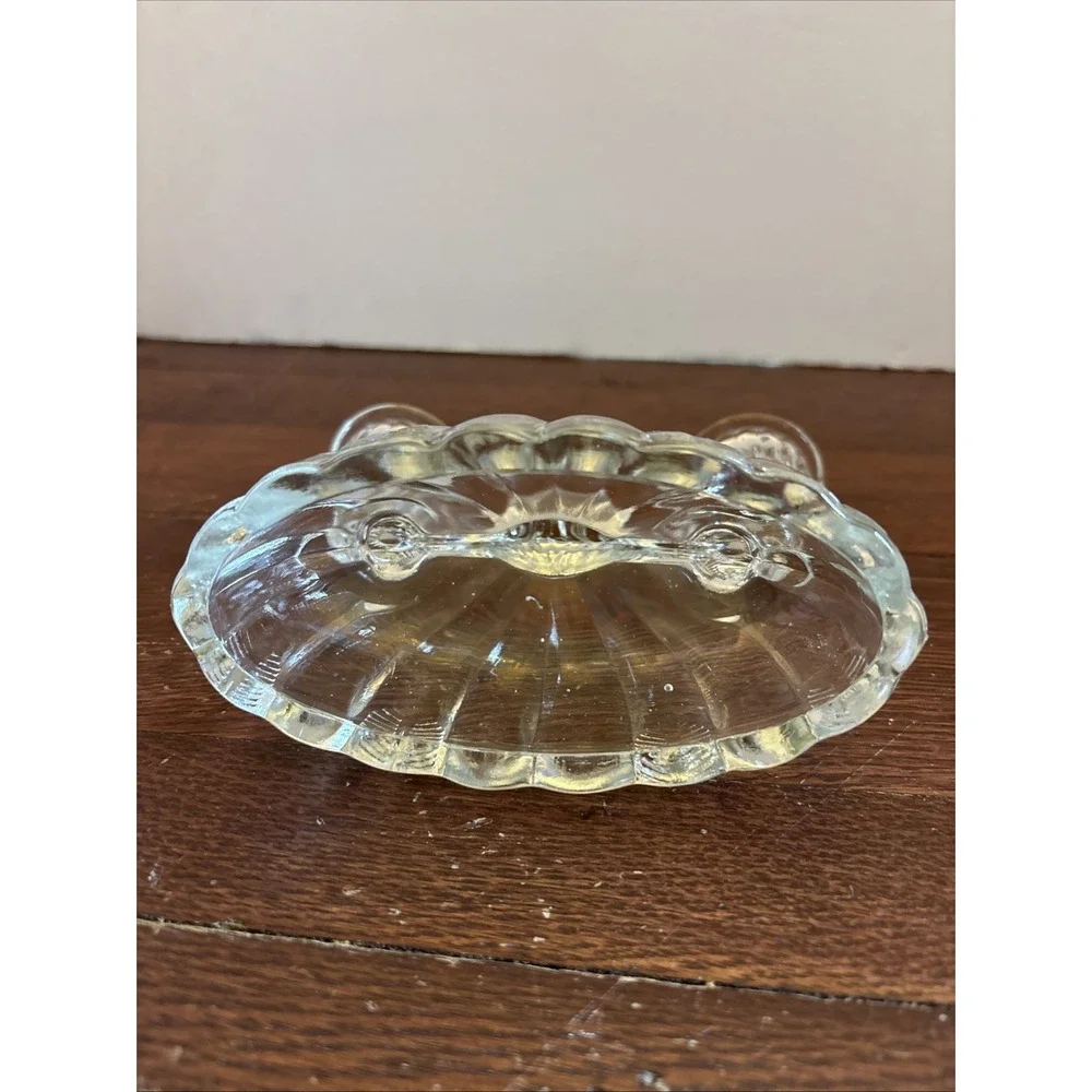 Vintage 1940s L E Smith Glass Double Light Candlestick Candle Holder Clear Glass